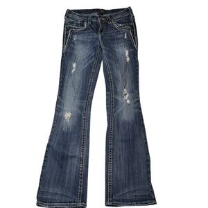 Silver Jeans Womens Suki Flare W28 L33 Studded Distressed Boho Y2K